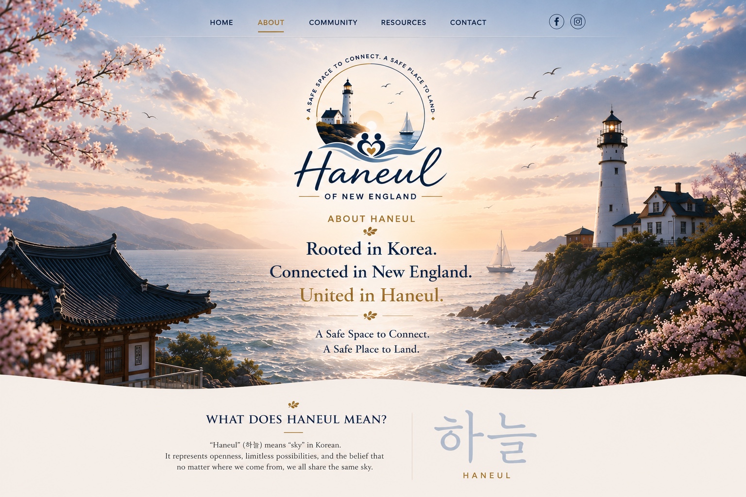Haneul of New England About page hero showing Korea and New England imagery