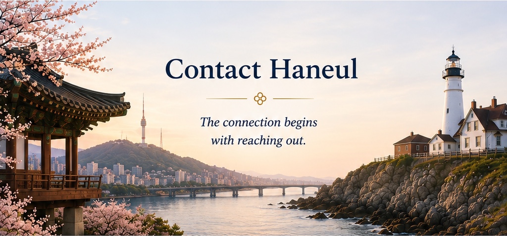 Contact Haneul. The connection begins with reaching out. Korea and New England scenery blended together.