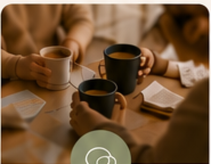Warm community gathering with cups